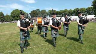 Inverurie Pipe Band march off playing The Banks of The Lossie during 2023 Oldmeldrum Highland Games [upl. by Kirschner91]