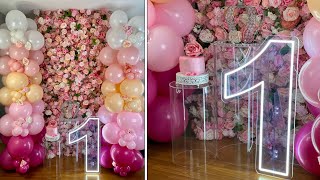 Balloon Columns With Pink Flower Wall [upl. by Alissa]