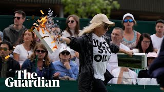 Just Stop Oil protesters disrupt two Wimbledon matches on Court 18 in one day [upl. by Ellehctim]