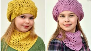 Crochet beret crocheted cluster stitchEasy crochet hat for girls for beginners [upl. by Eisseb]