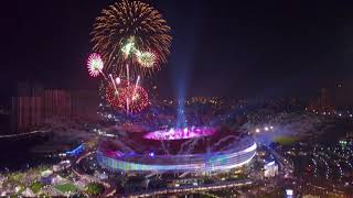 Stunning Fireworks Over Amazing Bukit Jalil Stadium Aerial Drone View HQ [upl. by Selestina]