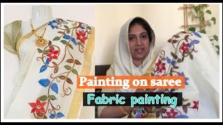 painting on saree  Kalamkari Painting  Fabric painting  malayalam [upl. by Wordoow]