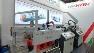 Acetate film lamination demo in Drupa laminating Italian hot knife laminator laminadora pelliculage [upl. by Oakleil]