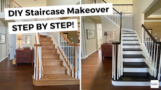 DIY Staircase Makeover  STEP BY STEP guide to refinishing your stairs [upl. by Vallonia]