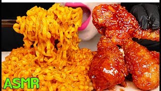 ASMR SPICY CARBONARA FIRE NOODLES FRIED CHICKEN 까르보 불닭 시크릿 양념 치킨 닭다리 먹방 EATING SOUNDS [upl. by Pulsifer236]