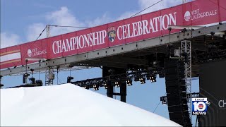 Fort Lauderdale Beach prepares for Florida Panthers parade [upl. by Akiras]