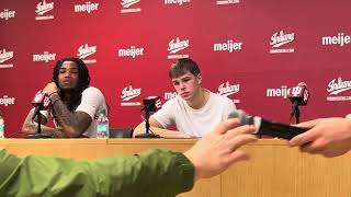 Player QampA Gabe Cupps and Jakai Newton reflect on Indiana basketballs victory over Marian [upl. by Ethelinda]