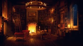 Ancient Library Room  Relaxing Thunder amp Rain Sounds Crackling Fireplace for Sleeping for Study [upl. by Ecnaret556]