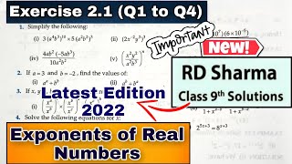 RD Sharma Class 9 Chapter 2 Exponents of Real Numbers Ex 21 Q1 to Q4 From New Edition Book 2022 [upl. by Otilesoj]