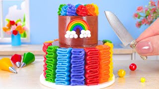 RAINBOW BUTTERCREAM CAKE 🌈 Fancy Miniature Rainbow Chocolate Cake Decorating 🎂 Tiny Cakes [upl. by Ettolrahs172]