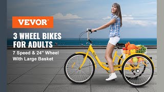 VEVOR 7Speed 3 Wheel Adult Tricycle 20 Yellow Trike Bicycle Bike with Large Basket for Riding [upl. by Anihpesoj557]