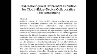 DSAC Configured Differential Evolution for Cloud–Edge–Device Collaborative Task Scheduling [upl. by Schulz]