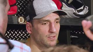 Patrice Bergeron Played with 5 Stitches in Ear after Dirty Crosscheck  Bruins Postgame Interview [upl. by Tertius]