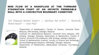 MHD Flow of a Nanofluid at the Forward Stagnation Point of an Infinite Permeable Wall with a Convect [upl. by Nomla]