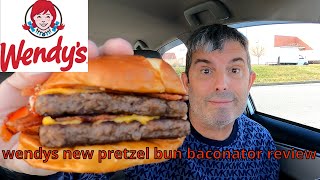 wendys new pretzel bun baconator food review [upl. by Suellen]