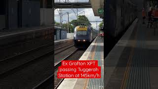 Ex Grafton XPT passing Tuggerah Station at 145kmh sydneytrains trains nswtrainlink shorts [upl. by Rebeh4]