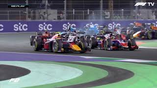 2021 Saudi Arabia GP  F2 Sprint Race 2 lap 1 crash [upl. by Olifoet]