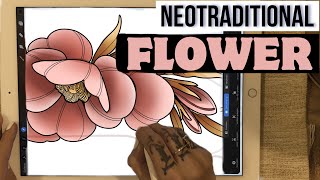 Neo Traditional Flower  Procreate Tattoo Design [upl. by Ettenoj501]