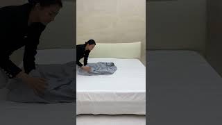 Folding bedsheet fashion clothfolding foldinghacks foldingclothes lifehacks folding [upl. by Soinski]