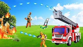 Lawn Mowers Weed Wacker Fire Truck Blippi Toys Video for preschoolers toddlers min min playtime [upl. by Shane]