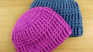 Womens crochet hat adult beanie fast and easy [upl. by Drooff]