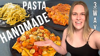 Easy Pasta Dough From Scratch  Cooked 3 Ways [upl. by Ezara]