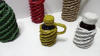 COMO DECORAR BOTELLAS DE VIDRIO CON PAPEL Tejido espiral en papel Como hacer varillas [upl. by Knowles223]