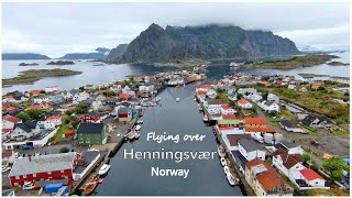 Drone flight over the fishing village of Henningsvær in Lofoten Norway [upl. by Suiluj]