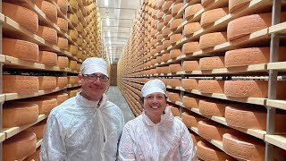 Making Gruyère cheese in Switzerland and Cheese Cave Tour [upl. by Aitnic]