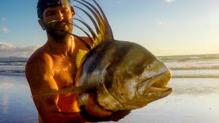 Popper Fishing Roosterfish IN THE SURF [upl. by Lebaron991]