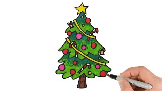 How to Draw Christmas Tree Easy  Holiday Drawings Tutorial [upl. by Lyle]