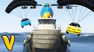 GTA 5 STUNTS LANDING PARACHUTE CAR ON BOAT FROM CARGO PLANE  GTA 5 Stunts Funny Moments [upl. by Harrington512]