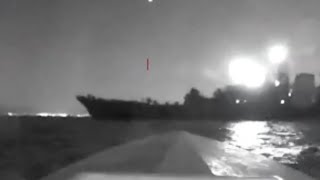 Ukraine sea drone attack on Russian ship  Raw video [upl. by Sidwohl463]