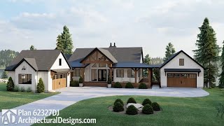 Lake House Plan 62327DJ with Massive Wraparound Covered Porch  360° Virtual Tour [upl. by Serrano767]