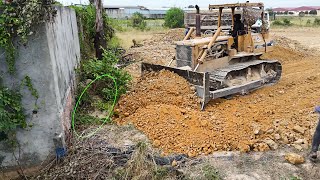 Success One Corner Process By Dump Trucks And KOMATSU D53A Dozer Push Land Stone [upl. by Tray]