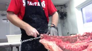 Beef brisket being removed from brisket bone by Dan Hoysted [upl. by Ahseihs]