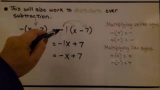 7th Grade Math 61b Simplifying More Complex Expressions Distribute Over Subtraction [upl. by Winchester648]