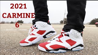 AIR JORDAN 6 quotCARMINEquot 2021 REVIEW amp ON FEET [upl. by Ardnat]