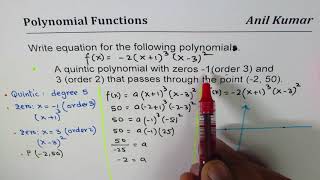 Write Quintic Polynomial with zeros at 1 and 3 of order 3 and 2 passing through a point [upl. by Aitnauq]