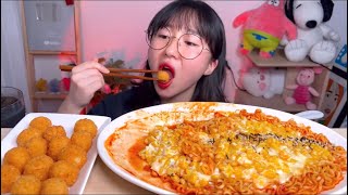 COSSERT BITES ONLY SPICY CHEESY NOODLES AND POTATO BALLS ASMR [upl. by Shifrah]