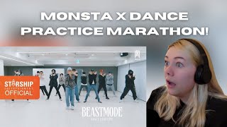 MONSTA X DANCE PRACTICE MARATHON stuck beautiful alligator amp beastmode  REACTION [upl. by Lashonde]