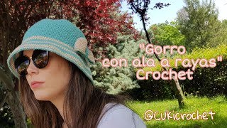 GORRO tejido a Crochet  Ganchillo con ALA corta y Lazo Paso a paso Crochet bucket hat [upl. by Eliason]