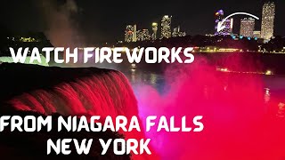 First Time Watching Fireworks of Niagara Falls Canada across the Border at Niagara Falls New York [upl. by Drarreg]