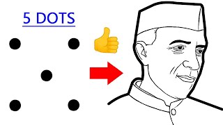 Turn 5 dots into Pandit Jawaharlal Nehru drawing easy  How to draw jawaharlal nehru outline easy [upl. by Lilly494]