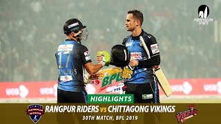 Chittagong Vikings vs Rangpur Riders Highlights  30th Match  Edition 6  BPL 2019 [upl. by Sung]