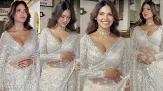 Esha Gupta Stunning Looks In A Silver Embroidered Saree At Lokmat Stylish Awards 2023 [upl. by Elyr]