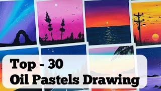 30 Easy Oil Pastels Drawing for Beginners  Nature Drawing for Beginners  Naveen Art  menggambar [upl. by Mihsah]