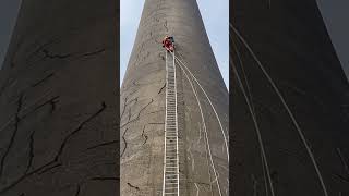 Steeplejacks laddering a 300ft stack steeplejack work workingatheights ropeaccess construction [upl. by Langill440]