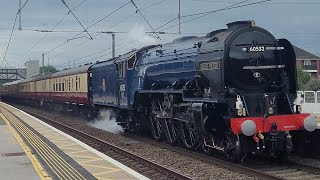 LNER Peppercorn Class A2 60532 Blue Peter steaming through Grantham yesterday with Diesel 57311 [upl. by Nho873]