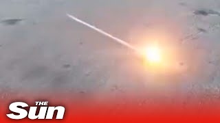 Ukrainian forces blow up Russian tank with a Javelin missile [upl. by Gardener]